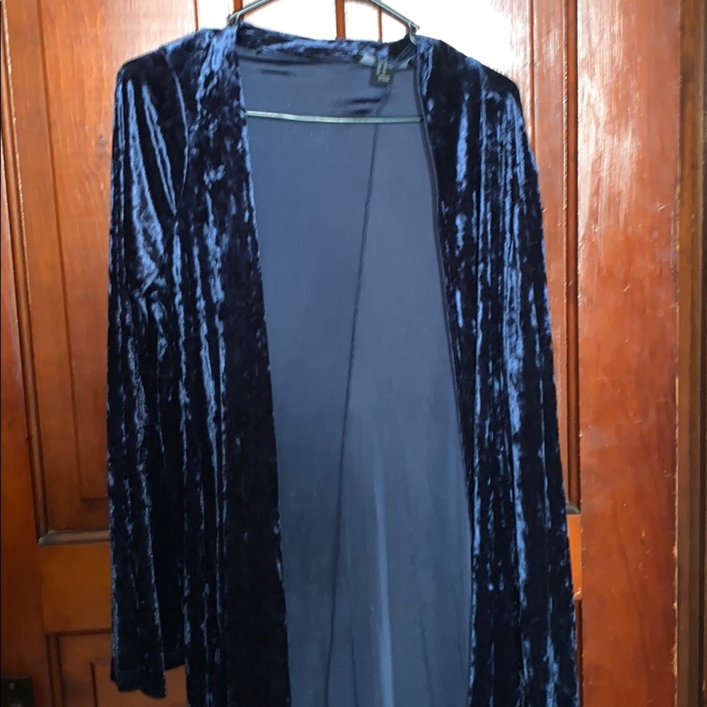 Forever 21 velvet blue long cardigan